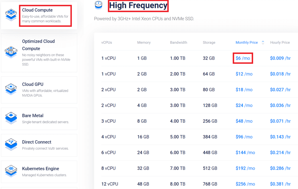 벌처(Vultr) 추천 가입 플랜